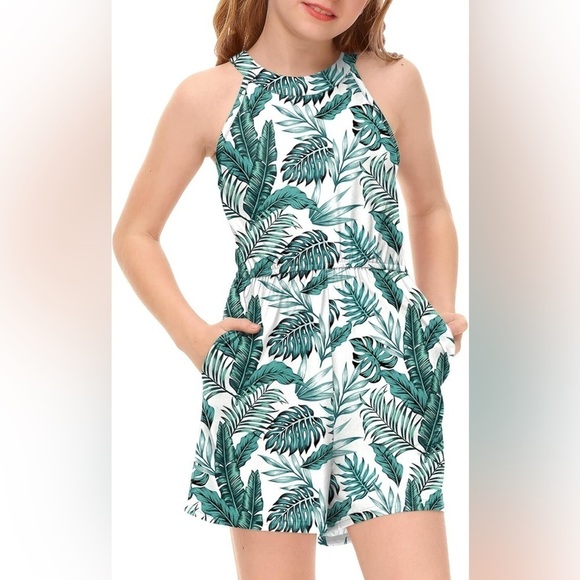 Other - Tropical Leaf Print Halter Romper (016)
